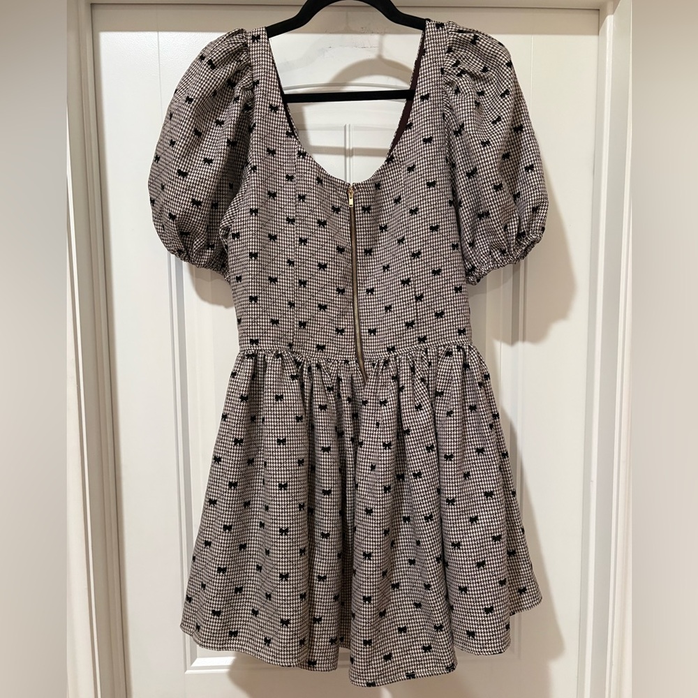 Sofie the Label Bows of Enchantment Mini Dress Puff Sleeve Brown Small NWT - Picture 9 of 16